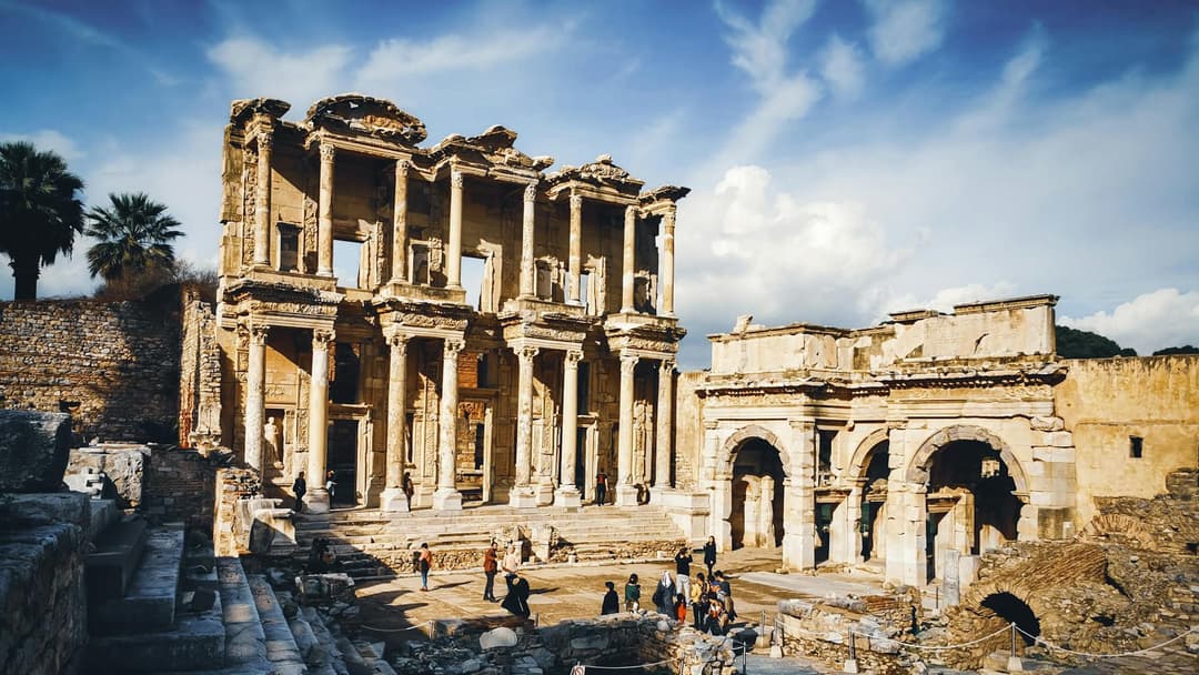 Ruins of the ancient city of Ephesus including the Celsus Library and the Mazeus Mithridates Gate