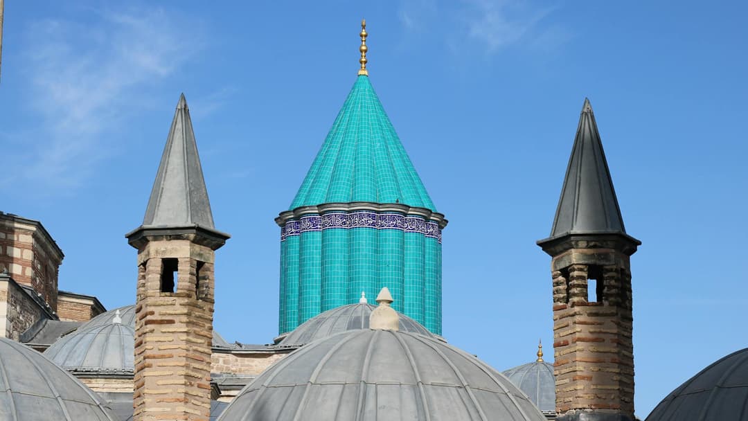 The famous green tiled dome in the Mevlana Museum of Konya