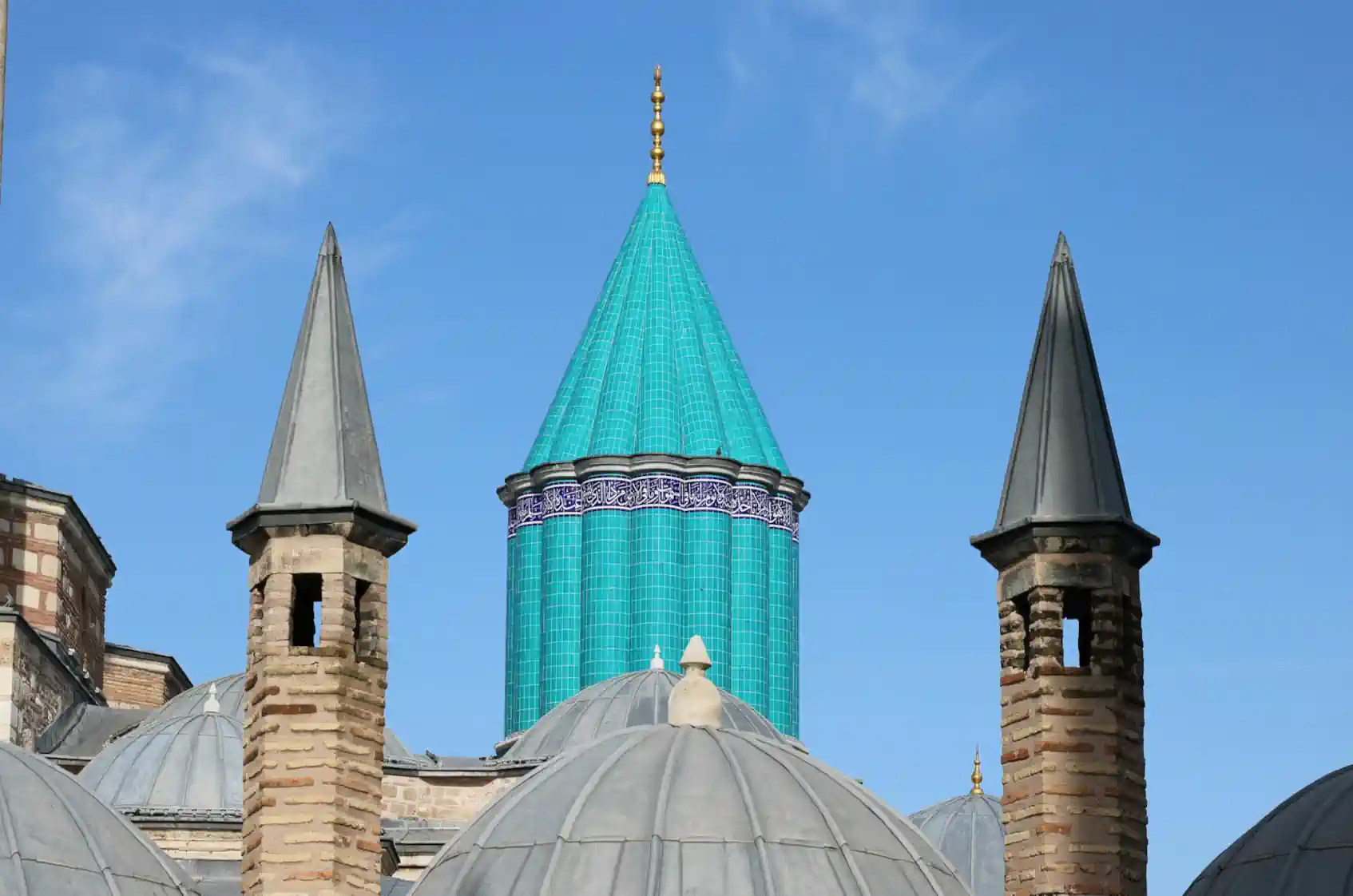 The famous green tiled dome in the Mevlana Museum of Konya