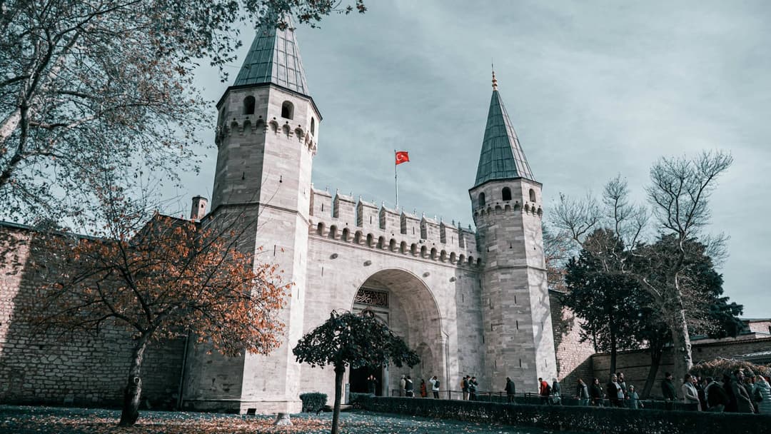 The main gate with two towers guarding the entrance of the Ottoman sultans main residence in Istanbul, the Topkapi Palace