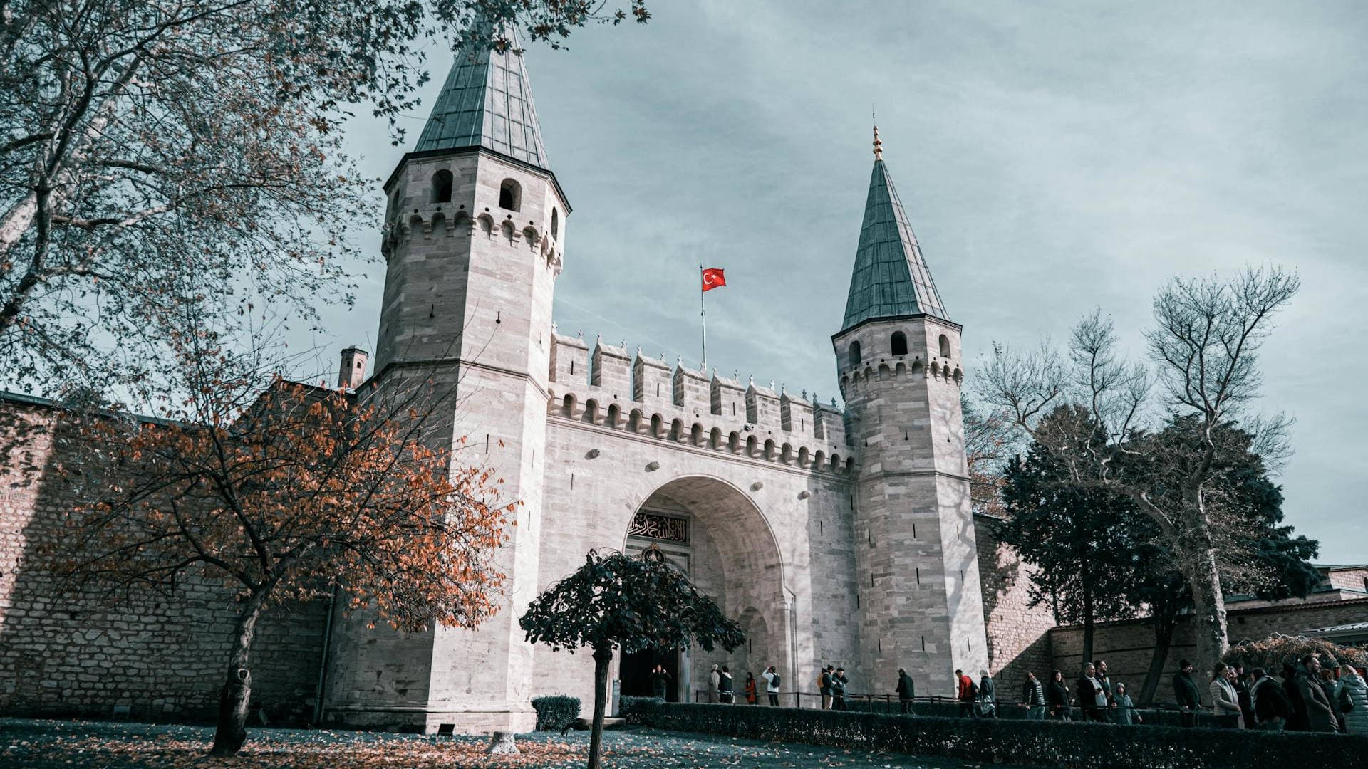 The main gate with two towers guarding the entrance of the Ottoman sultans main residence in Istanbul, the Topkapi Palace