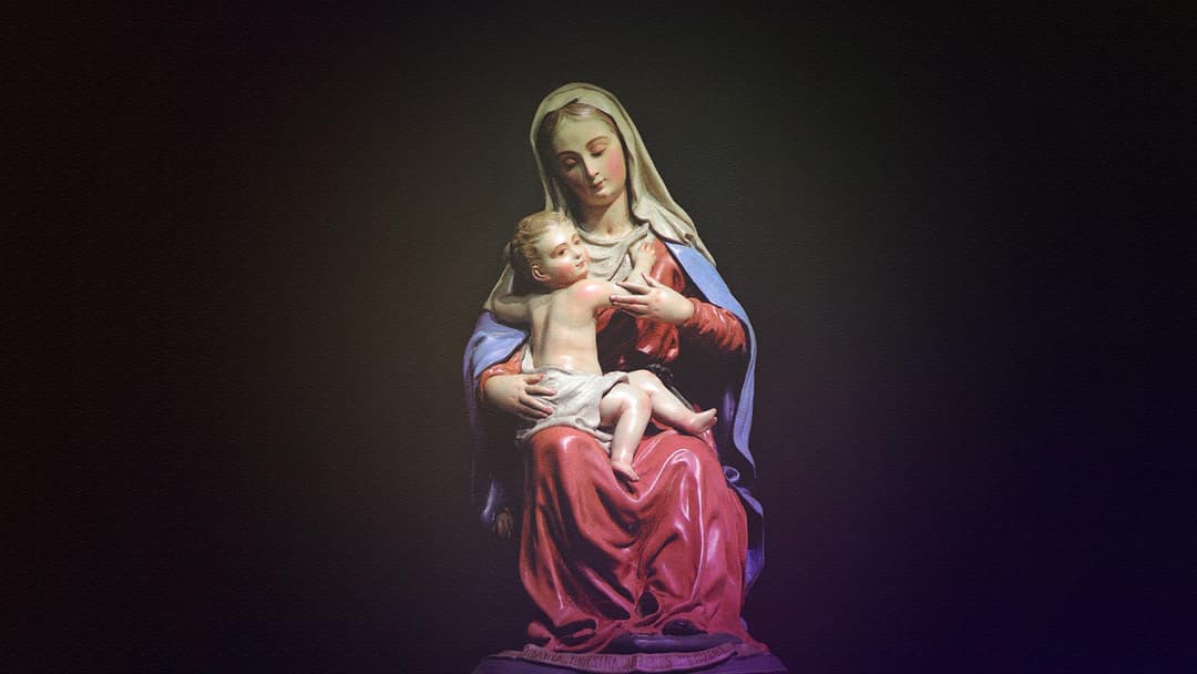 A painting of the Virgin Mary holding baby Jesus