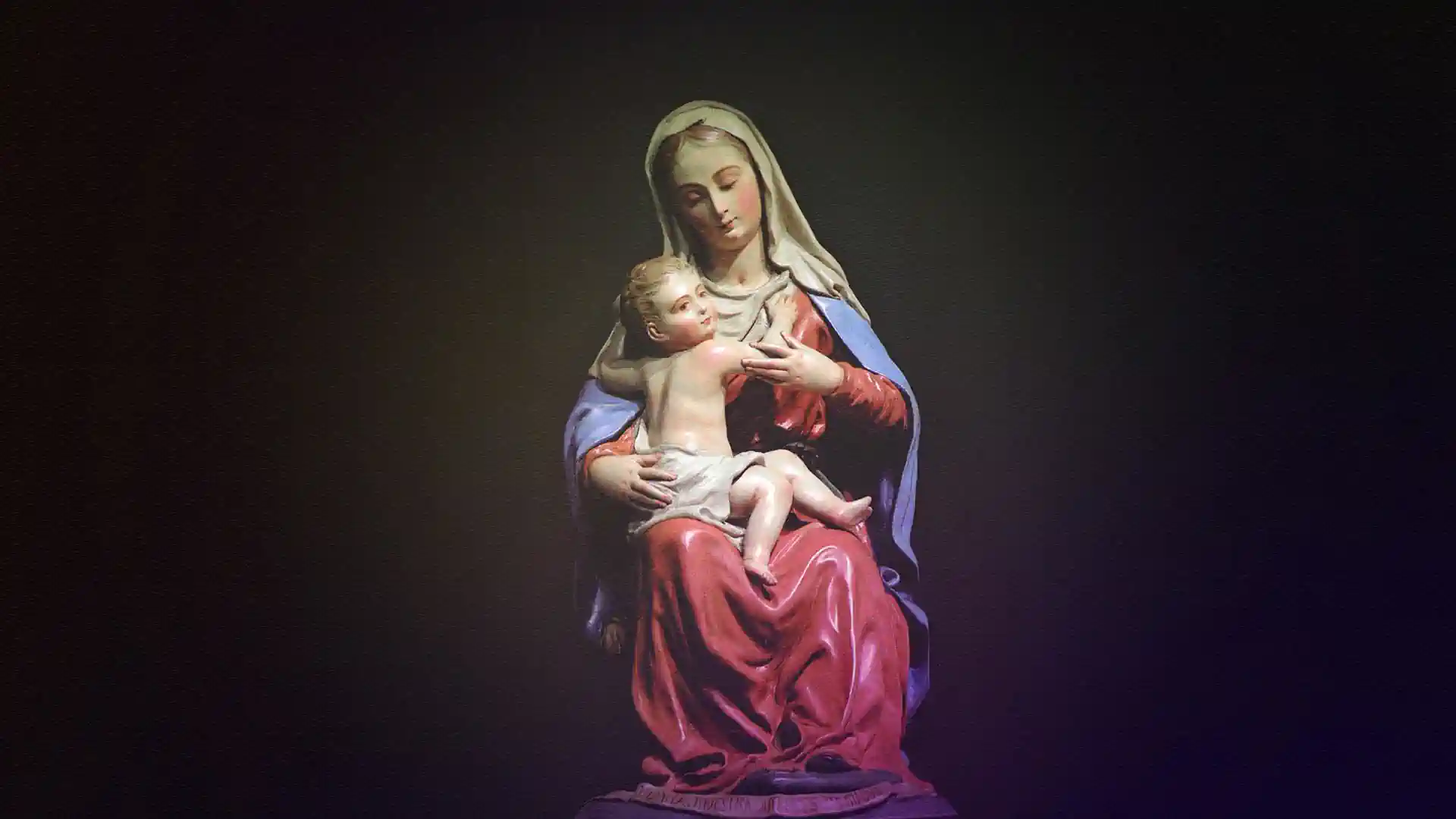 A painting of the Virgin Mary holding baby Jesus